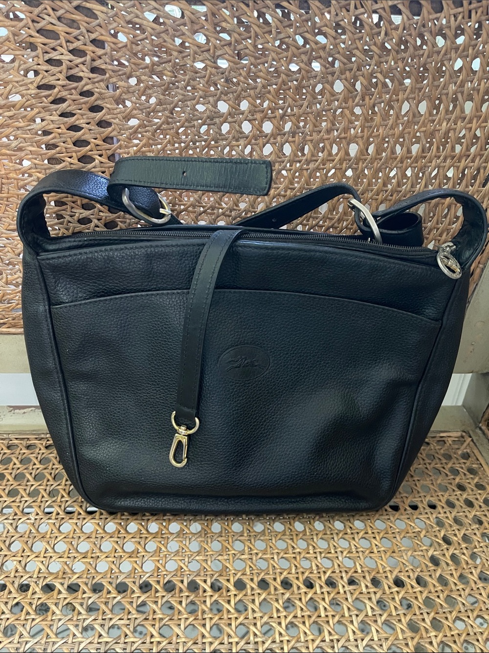 Longchamp Black Leather Messenger Bag - Picture 8 of 12